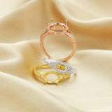 925 Silver Oval Prong Ring, Art Deco Rose Plated Band