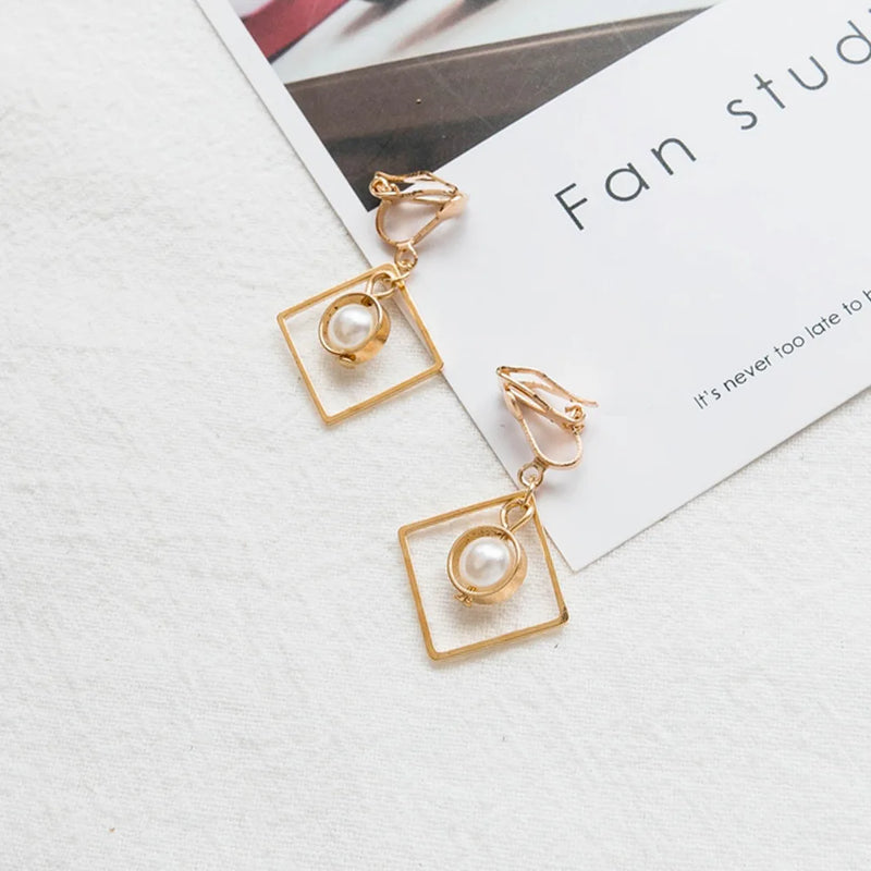 Geometric Leaves Clip Earrings Women's Jewelry