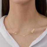 Kids Double Name Necklace with Heart Charms - Customized Family Mother Gift
