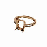 Rectangle Rose Silver CZ Stone Prong Bezel 925 Silver Adjustable Ring Setting