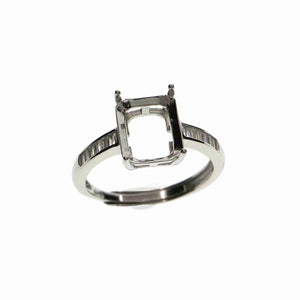 Rectangle Rose Silver CZ Stone Prong Bezel 925 Silver Adjustable Ring Setting