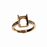 Rectangle Rose Silver CZ Stone Prong Bezel 925 Silver Adjustable Ring Setting