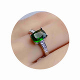 Rectangle Rose Silver CZ Stone Prong Bezel 925 Silver Adjustable Ring Setting