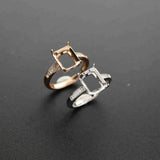 Rectangle Rose Silver CZ Stone Prong Bezel 925 Silver Adjustable Ring Setting