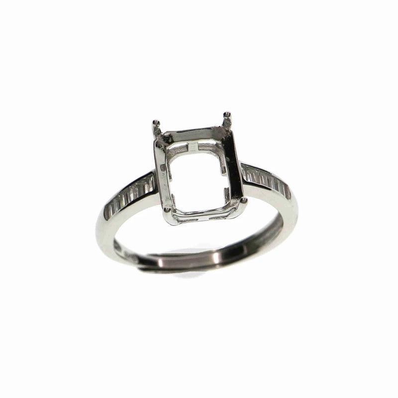 Rectangle Rose Silver CZ Stone Prong Bezel 925 Silver Adjustable Ring Setting