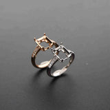 Rectangle Rose Silver CZ Stone Prong Bezel 925 Silver Adjustable Ring Setting