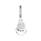 Mum Infinity Pave Double Dangle Charm 925 Sterling Silver Jewelry