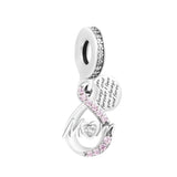 Mum Infinity Pave Double Dangle Charm 925 Sterling Silver Jewelry