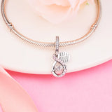 Mum Infinity Pave Double Dangle Charm 925 Sterling Silver Jewelry