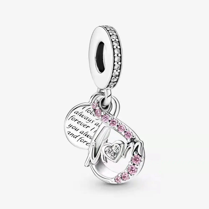 Mum Infinity Pave Double Dangle Charm 925 Sterling Silver Jewelry