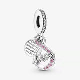 Mum Infinity Pave Double Dangle Charm 925 Sterling Silver Jewelry