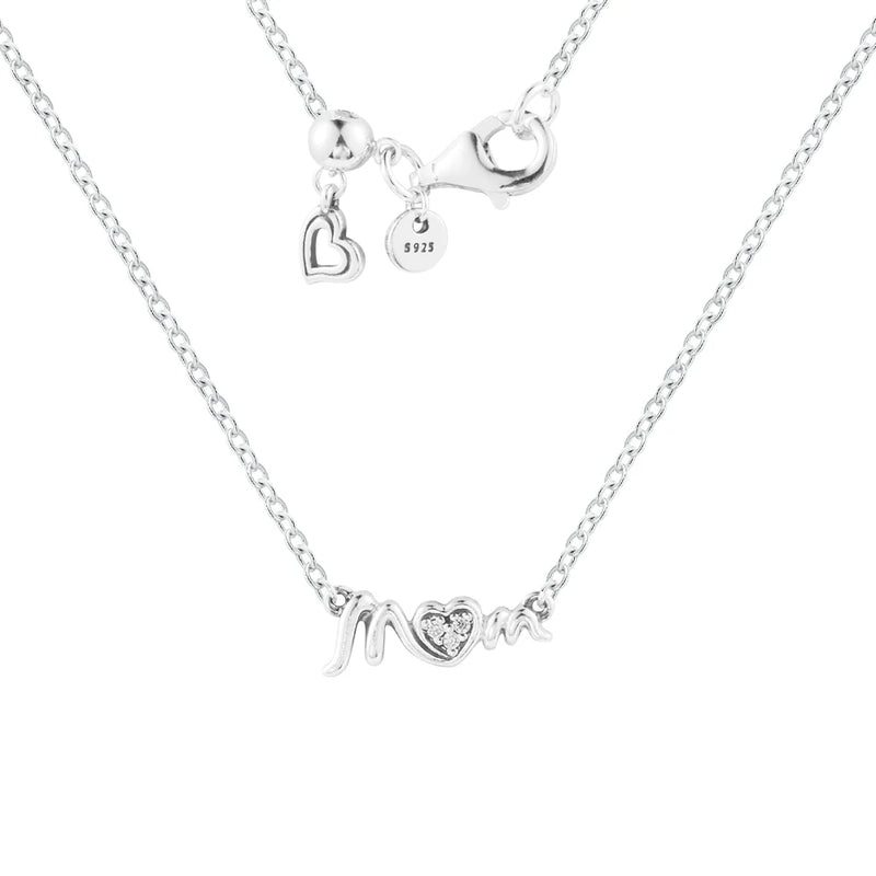 925 Sterling Silver Mum Pave Collier Necklace Wedding Party Gift