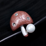 Mushroom Brooch Freshwater Pearl Crystal Pin