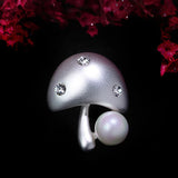 Mushroom Brooch Freshwater Pearl Crystal Pin