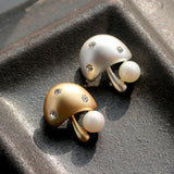 Mushroom Brooch Freshwater Pearl Crystal Pin