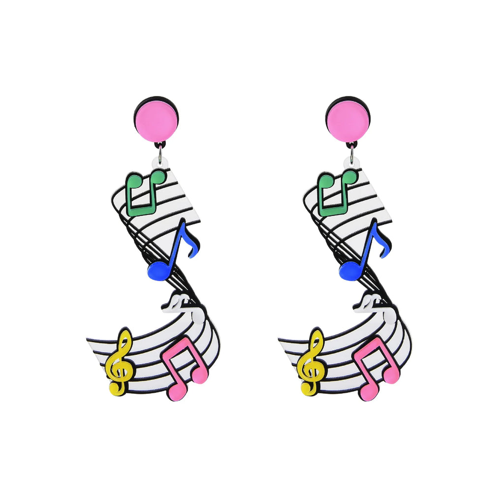 Music Acrylic Earrings For Women Heart Note Round Record