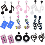 Music Acrylic Earrings For Women Heart Note Round Record