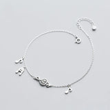 Sterling Silver Music Note Treble Clef Anklet for Women Girls