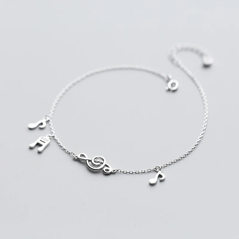 Sterling Silver Music Note Treble Clef Anklet for Women Girls