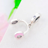 Music Note Pink Headphone Fit Pan Charm Bracelet Necklace 925 Sterling Silver