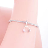 Music Note Pink Headphone Fit Pan Charm Bracelet Necklace 925 Sterling Silver