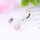 Music Note Pink Headphone Fit Pan Charm Bracelet Necklace 925 Sterling Silver