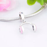 Music Note Pink Headphone Fit Pan Charm Bracelet Necklace 925 Sterling Silver