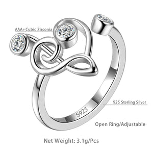 Musical Note Heart Ring 925 Silver Jewelry Gift For Music
