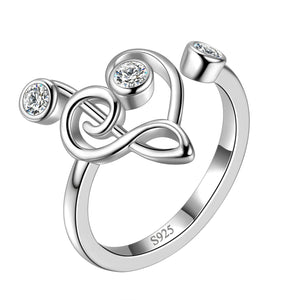Musical Note Heart Ring 925 Silver Jewelry Gift For Music