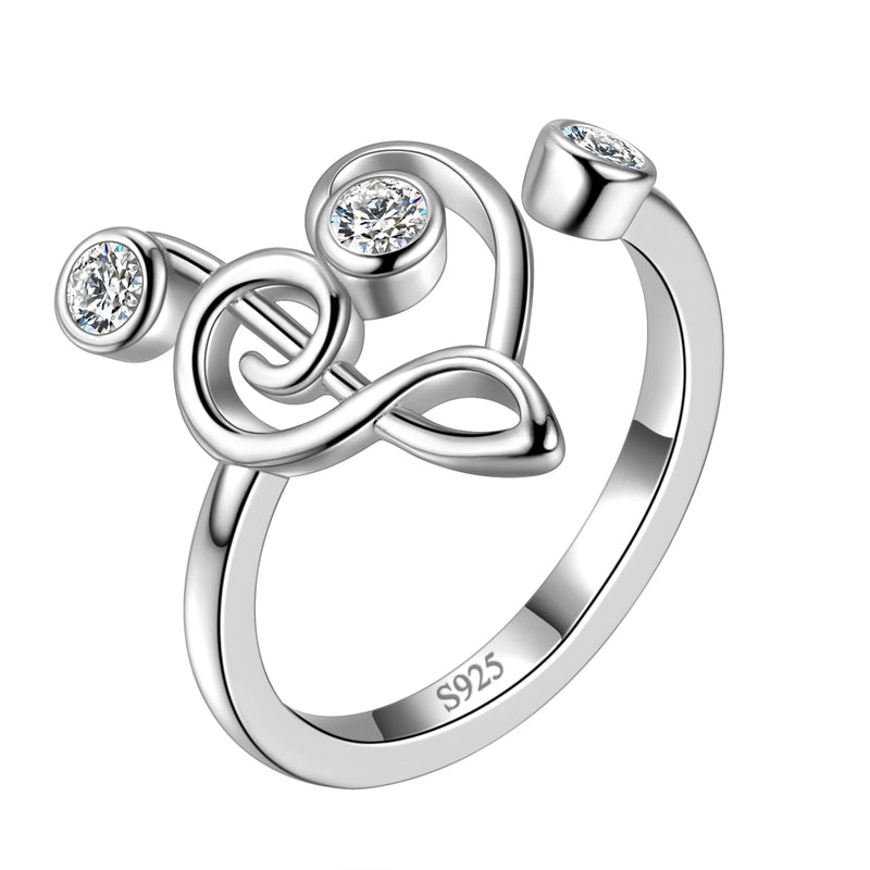Musical Note Heart Ring 925 Silver Jewelry Gift For Music