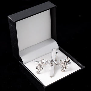 Musical Note Tie Clips & Cufflinks Set Treble Clef Piano Score