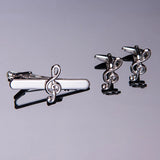 Musical Note Tie Clips & Cufflinks Set Treble Clef Piano Score