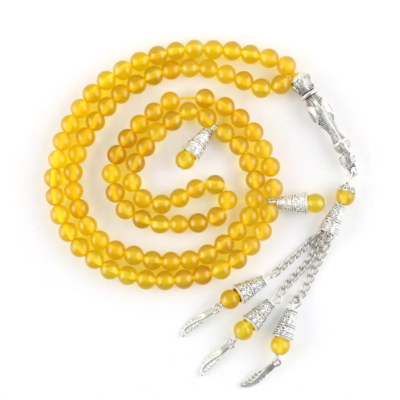 Muslim Bracelet Tashih Yellow Agate Chalcedony Beads Allah Pendant Gift