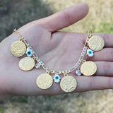Muslim Evil Eye Chain Link Bracelet with Coin Pendant