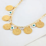 Muslim Evil Eye Chain Link Bracelet with Coin Pendant