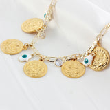 Muslim Evil Eye Chain Link Bracelet with Coin Pendant