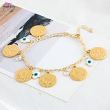Muslim Evil Eye Chain Link Bracelet with Coin Pendant
