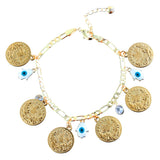 Muslim Evil Eye Chain Link Bracelet with Coin Pendant