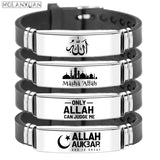 Muslim Islam Allah Bracelet Bangle Engraved Arabic Shahada Stainless Steel Silic