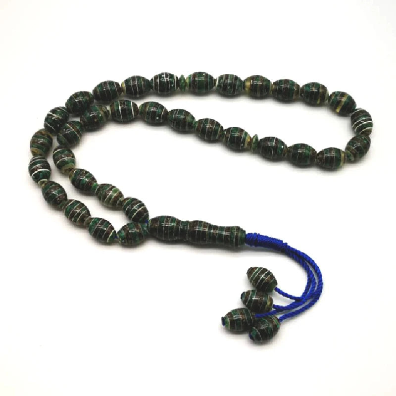 Muslim Natural Shell Tasbih Yellow and Green Misbaha Hand-drawn Pattern Bracelet
