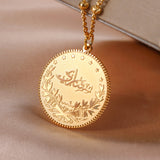 Muslim Pendant Necklace Arabic Coin Custom 18K Plate Arabic Pendant Chain Turkey