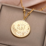 Muslim Pendant Necklace Arabic Coin Custom 18K Plate Arabic Pendant Chain Turkey