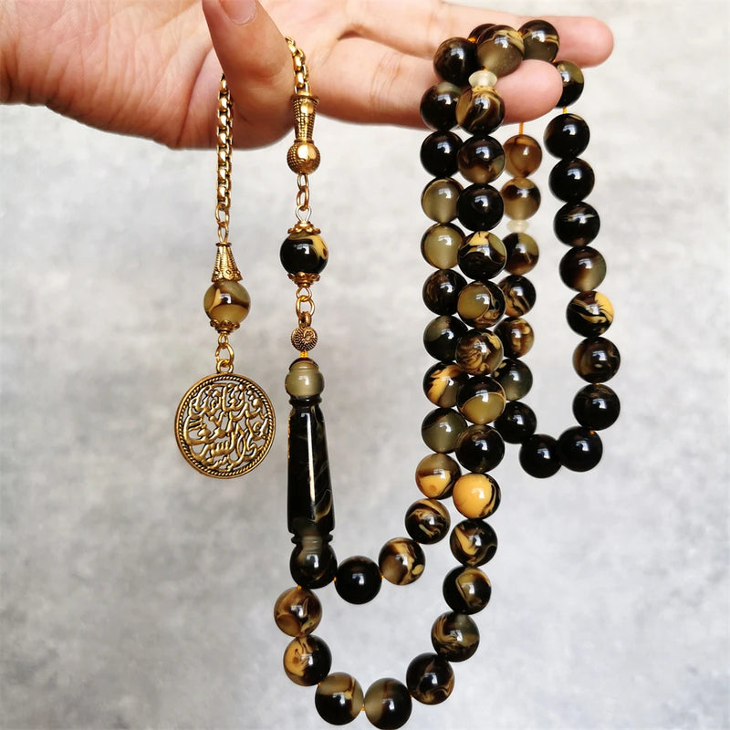 Muslim Rosary Glow Dark Brown Resin Beads Man's Misbaha Prayer Beads