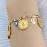 Muslim Evil Eye Bracelet 18k Plated No Fade Money Coin Chain Link Jewelry