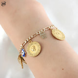 Muslim Evil Eye Bracelet 18k Plated No Fade Money Coin Chain Link Jewelry
