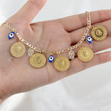 Muslim Evil Eye Bracelet 18k Plated No Fade Money Coin Chain Link Jewelry