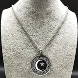 Muslim Star Crescent Moon Steel Necklace Men Islamic Talisman Pendant