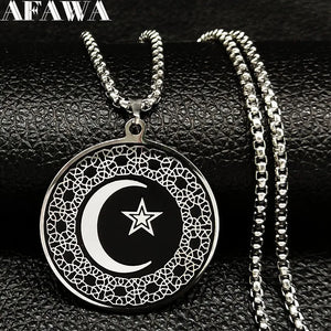 Muslim Star Crescent Moon Steel Necklace Men Islamic Talisman Pendant