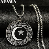 Muslim Star Crescent Moon Steel Necklace Men Islamic Talisman Pendant