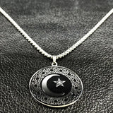 Muslim Star Crescent Moon Steel Necklace Men Islamic Talisman Pendant